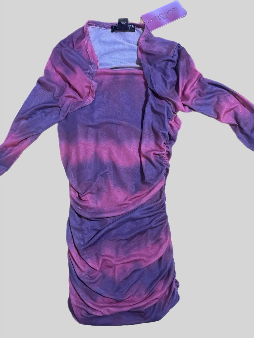 Purple and Pink Ombre Ruched Bodycon Dress